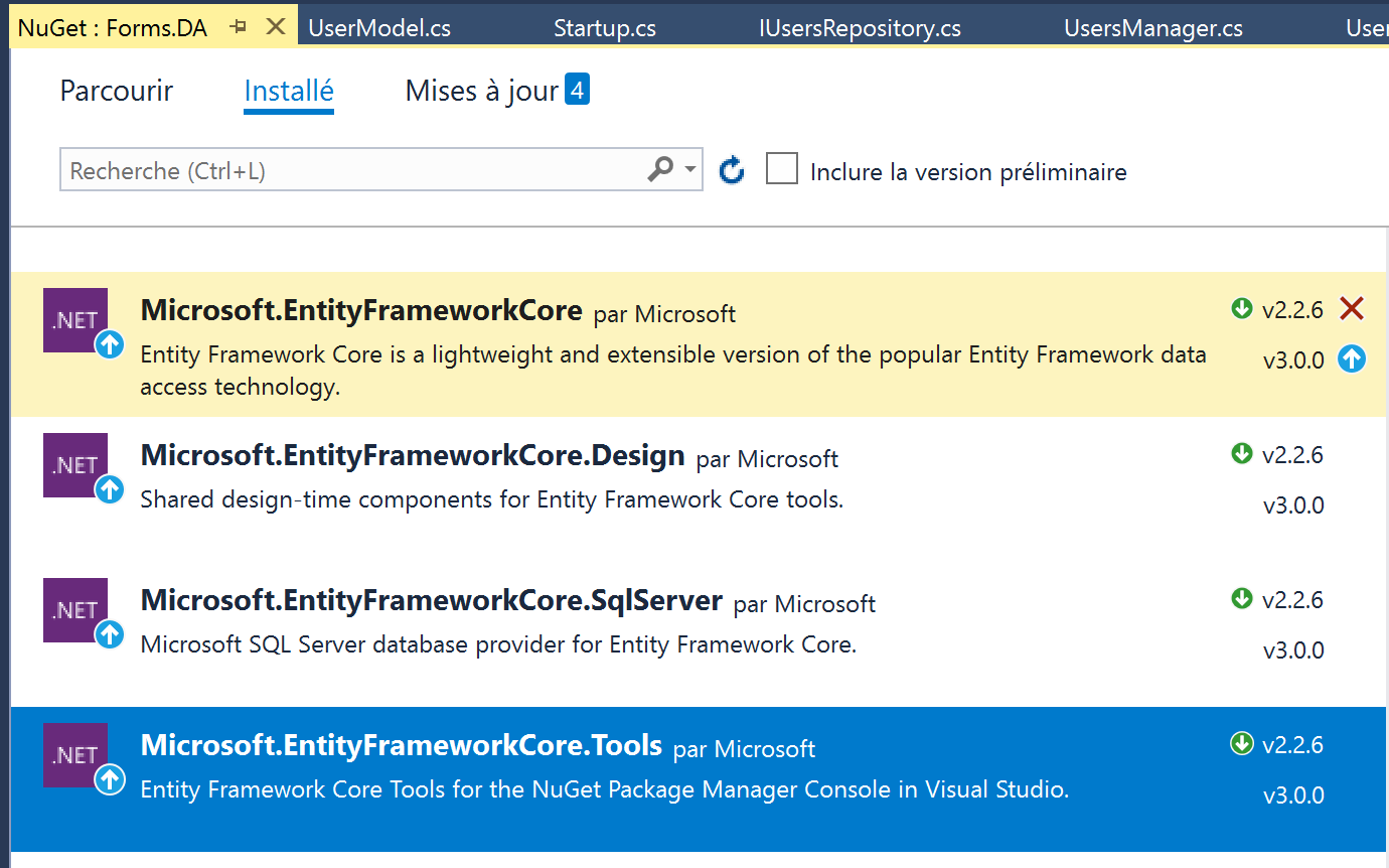 Example net. Swagger asp net Core. Entity Framework Core. Microsoft.ENTITYFRAMEWORKCORE.Tools.